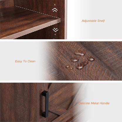WAMPAT 24.3" H Storage Cube,Rustic End Table with Drawers and Adjustable Storage Shelves, Wood Side Table with Barn Doors for Living Room,Bedroom,Dark Walnut Brown