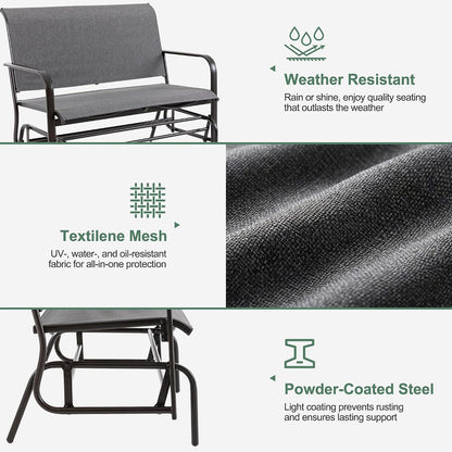 Shintenchi 2-Person Outdoor Glider Bench with Breathable Fabric, Steel Frame Patio Swing Chair, Ergonomic Design Metal Rocking Bench Loveseat for Patio, Backyard, Poolside, Gray