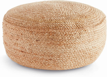 Napa Home & Garden Jute Round Pouf - Natural Jute & Foam Cotton - Firm Seating Tan