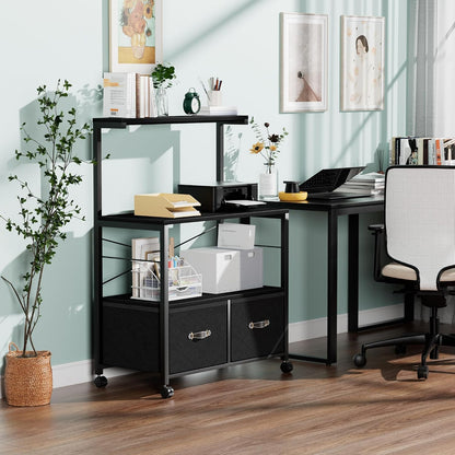 VECELO Mobile Filing Cabinet on Lockable Wheels,Under Desk Organizer with Hanging File Folder Organizer,Beside Under Desk for Office Home,No Bend Over, Fits Letter Size, Black