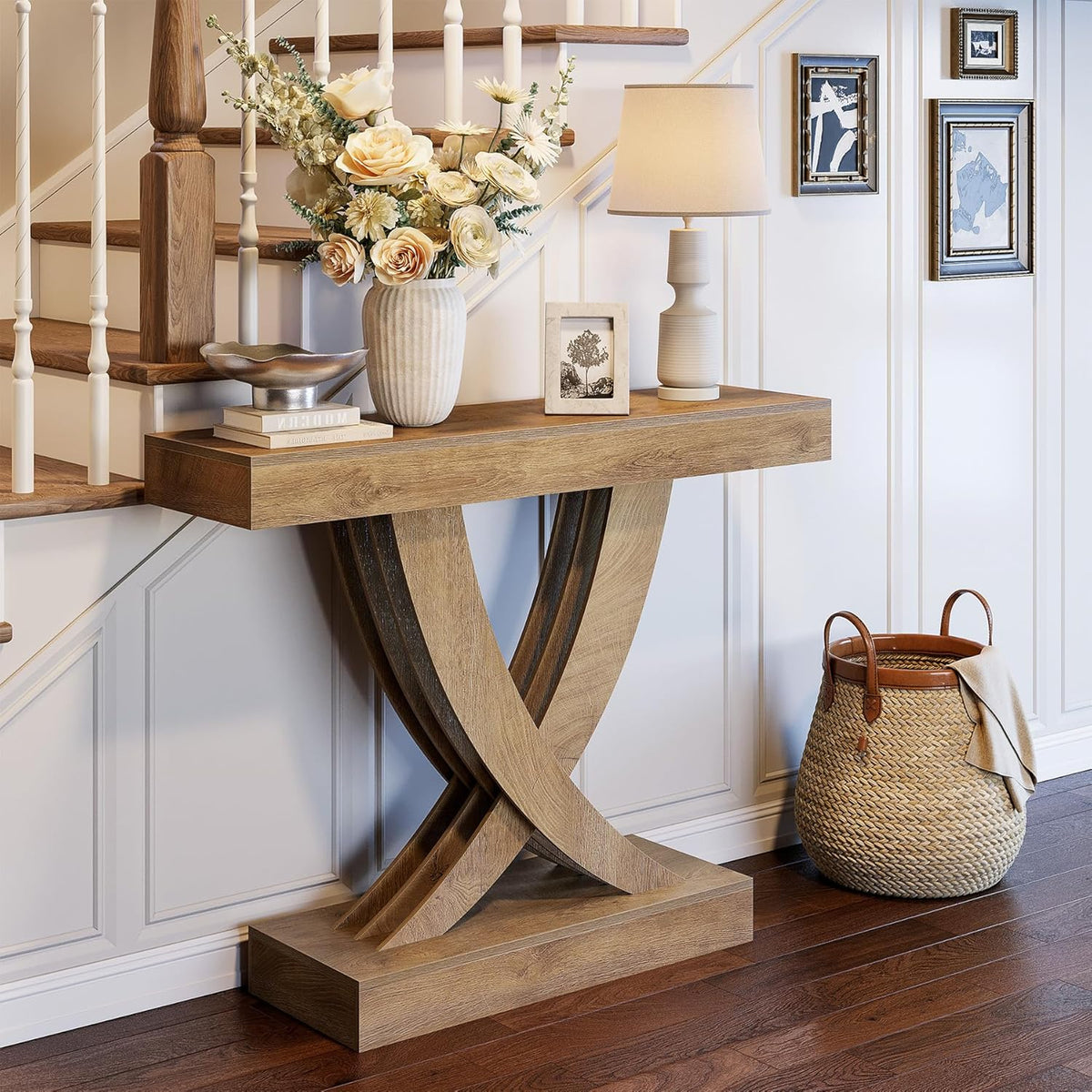 LITTLE TREE 43.3 Inch Entryway Table, Farmhouse Wooden Console Table Behind The Couch, Rectangular Sofa Table for Entrance, Hallway, Living Room, Foyer, Brown