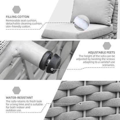 TWT Khaki Gray Left Arm Outdoor Patio Sofa, Modular Woven Rope Sectional Chair with Water-Resistant Cushion & Rust-Proof Frame, for Backyard Balcony Deck