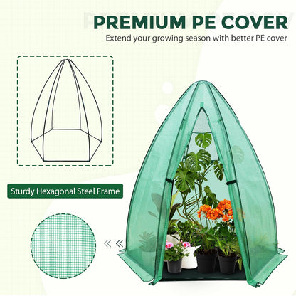 EAGLE PEAK Portable Mini Dome Greenhouse with Zippered Door and Mesh Window, Outdoor Mini Hexagon Greenhouse Kit for Indoor Outdoor Gardening 63"x63"x72", Green PE Cover