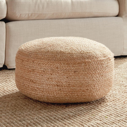 Napa Home & Garden Jute Round Pouf - Natural Jute & Foam Cotton - Firm Seating Tan