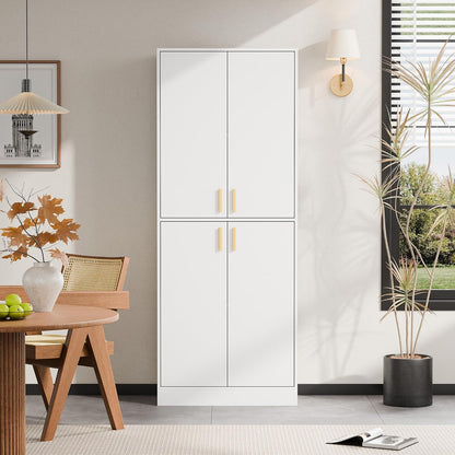 Cozy Castle Kitchen Pantry Cabinet, 71" Tall Wood Storage Cabinet with Doors and Shelves 4 Doors Freestanding Cupboard for Dining Room Living Room Furniture, White