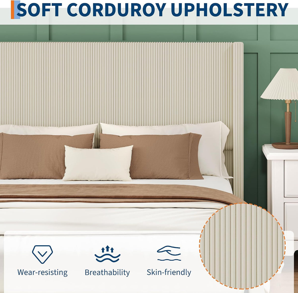 GarveeHome King Beige Storage Bed Frame, Corduroy Upholstered Platform Bedframe with 4 Drawers and Headboard, No Box Spring Needed, Easy Assembly