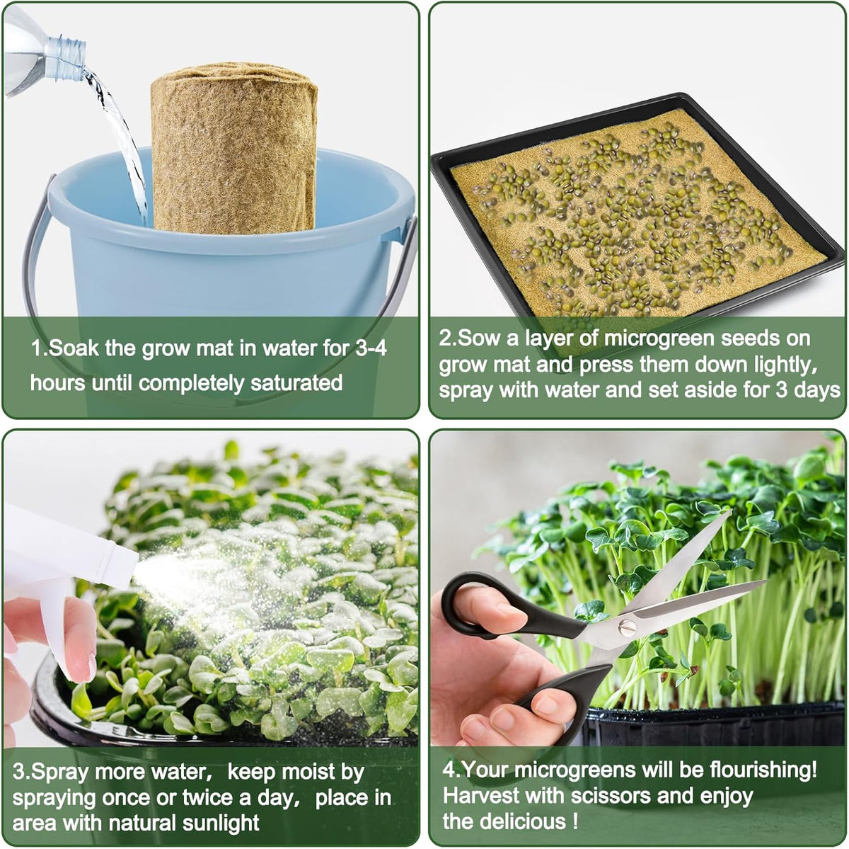 1Roll 10" X 79" Microgreen Grow Mat Natural Fiber Grow Mats Microgreens Grow Kit Hydroponic Pads Indoor Organic Production for Microgreen Starter Tray Wheatgrass Sprouts
