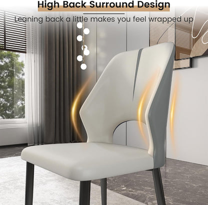 Upholstered Dining Chairs Set of 2, Modern PU Leather Dining Room Kitchen Side Chair with Padded Seat and Metal Legs Restaurant/Cafe,Light Grey