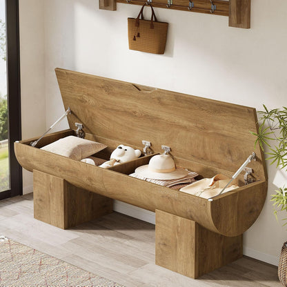 Tribesigns 55" Storage Bench with 2 Safety Hinges, Farmhouse Shoe Bench with Flip-Top Storage, Supports 350 lb and Easy Assembly (Natural)