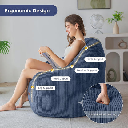 MAXYOYO Bean Bag Chair for Adults, Foam-Filled Floor Sofa for Reading | Bean Bag Chair for Adult with Filler, Cozy Living Room Chair for Bedroom Dorm, Dusty Blue
