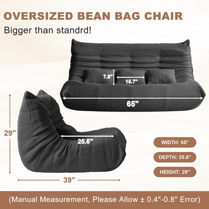 Bean Bag Chair for Adults - Large Bean Bag with Three Pillows, Oversized Chair with High-Rebound Memory Foam, Lazy Floor Sofa for Reading, Gaming, Living Room, Bedroom (3-Seater, Grey)