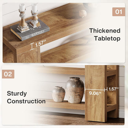 Tribesigns 70.9-Inch Extra Long Console Table with Storage, Narrow Wooden Sofa Table Behind The Couch, Farmhouse 3-Tier Entry Foyer Table for Entryway, Living Room, Hallway, Natural