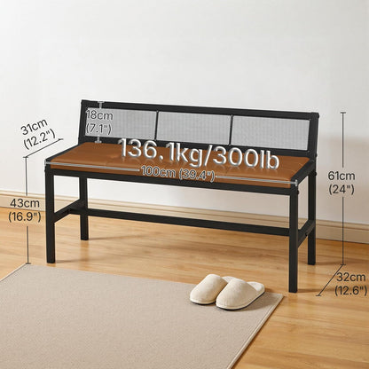 YATINEY Dining Bench, 39.4'' Kitchen Bench with Back, Dining Room Bench with PU Leather Upholstered Seat, Entryway Bench with Metal Legs for Dining Room, Entryway, Living Room, Black and Brown DB01BV