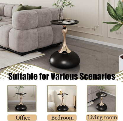 Round Side Table, Small Black End Table with Metal Pedestal, Modern Martini Table for Small Space Living Room, Bedroom, Easy Assembly 15" x 21.6" Drink Table