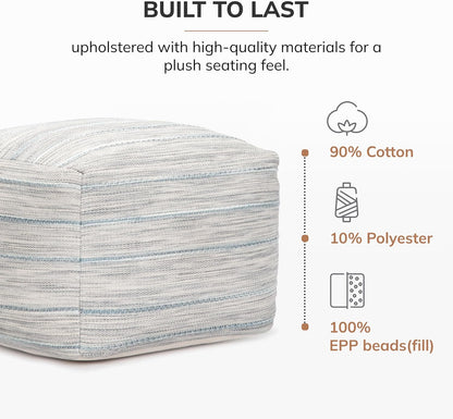 Anji Mountain 16" H x 22" W Handmade Pouf Ottoman for Living Room & Couch | Soft & Fluffy Ottoman Pouf, Lightweight, Decorative Floor Pouf Seating for Bedroom & Home Décor Accent, Joya Gray