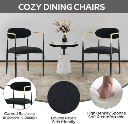 Baysitone Dining Chairs Set of 2 Mid-Century Modern Upholstered Boucle Dining Room Chairs Open Back Curved Backrest Black Metal Legs Gold Armchairs for Kitchen Living Room, Black(Only Chairs)
