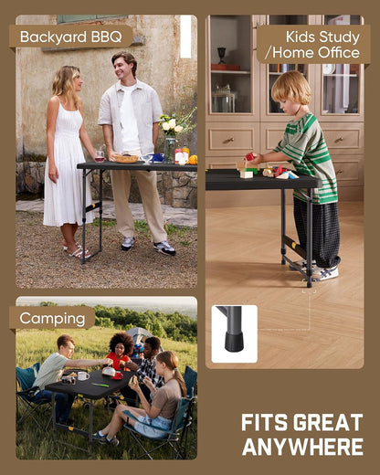 FanttikOutdoor Folding Table 4 Foot Quick Adjust Portable Plastic 4 Heights | Effortless Adjustable Height Small Card Table, Fixing Lock, Indoor Outdoor Use for Party Camping, 1 Pack Black Zeta X4 Pro