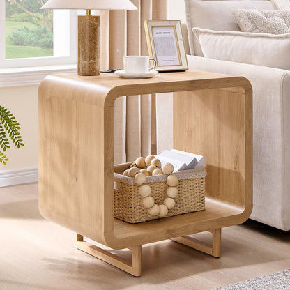 IFGET 23.6" Modern End Table, 2 Tier Side Table with Charging Station, Simple Bedside Table with Open Storage Shelf, Outlet, Wooden Nightstand for Bedroom, Living Room, Easy Assembly, Natural Oak