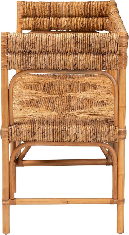 Bali & pari Adisa Natural Rattan Bench - Handcrafted Banquette with Woven Seagrass Seat and Open Back, Coastal Boho Accent Seating for Entryway, Dining or Living Room
