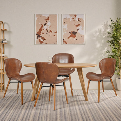 Modern Dining Chair Set of 4, Dining Room Chairs with Thick Cushions | Faux Leather Upholstered Kitchen Armless Side Chairs, Wooden Leg for Home, Kitchen, Brown