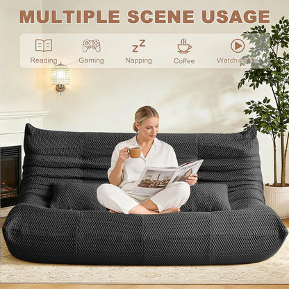 Bean Bag Chair for Adults - Large Bean Bag with Three Pillows, Oversized Chair with High-Rebound Memory Foam, Lazy Floor Sofa for Reading, Gaming, Living Room, Bedroom (3-Seater, Grey)