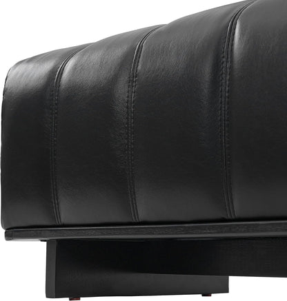 Christopher Knight Home Lamie Faux Leather Upholstered Dining Bench, Wooden Entryway Bench, Long Sofa Footstool for Living Room, Bedroom End of Bed Bench, Black