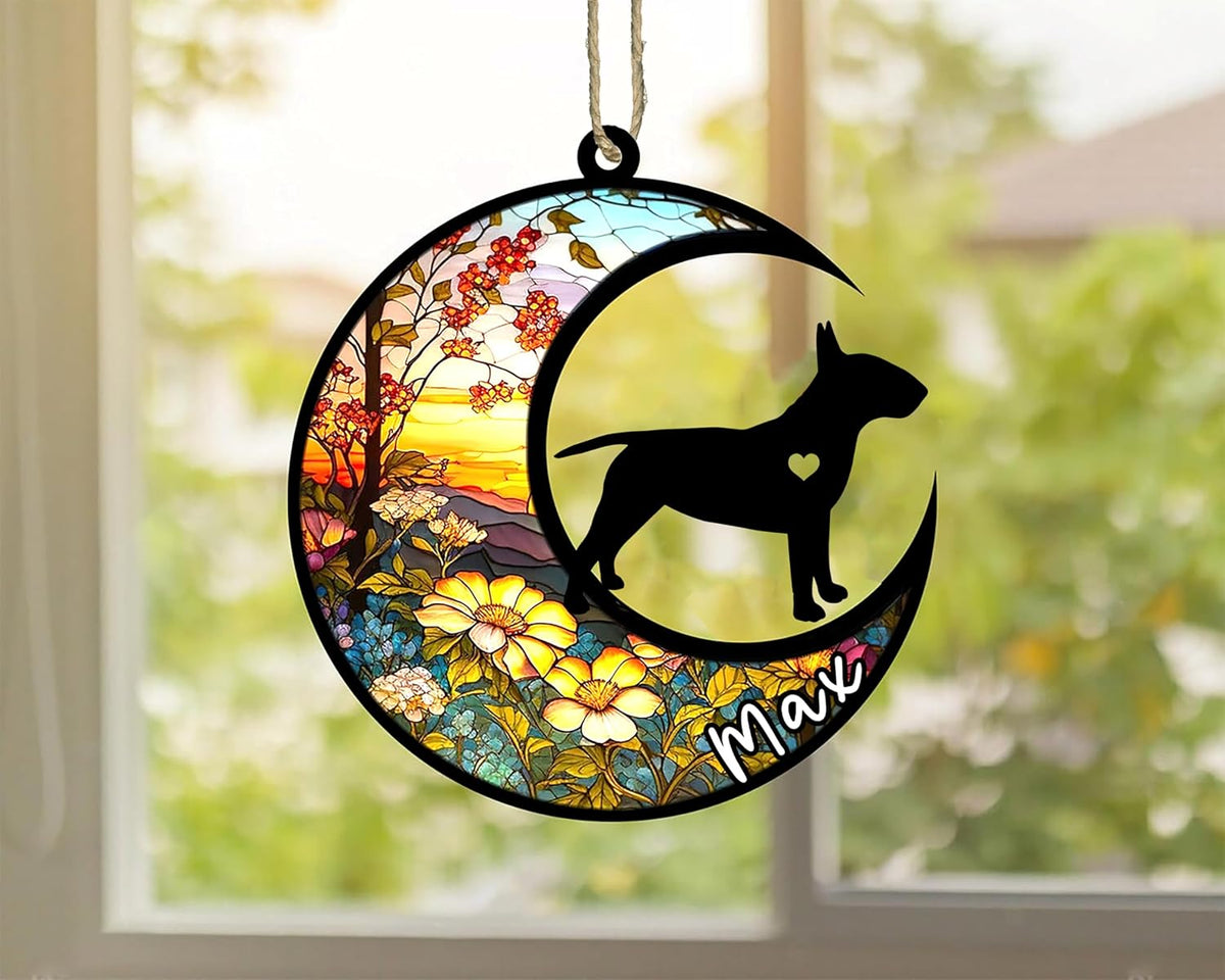 Personalized Dog Memorial, Custom Name Bull Terrier Dog Christmas Ornament with Name, Custom Breeds, Pet Loss Light Catcher, Gifts for Lovers Loss of Pet Sympathy on Mothers Day Christmas