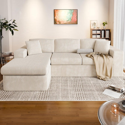 Vongrasig 105" Couches for Living Room, Sectional Couches Modular Sofa with L-Shaped Chaise, Memory Foam Comfy Cloud Couch with Plush Corduroy Fabric, No Assembly Required, (Beige)