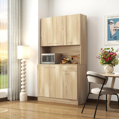 71" Tall Kitchen Pantry Cabinet,Sideboard Buffet Cabinet with 6 Doors and Shelves,Kitchen Island with Microwave Stand,Kitchen Hutch Storage Cabinet with 1 Drawer for Kitchen,Kitchen Cabinet (Oak)