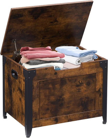 IDEALHOUSE Storage Bench, 23.6" Retro Wooden Storage Chest with 2 Safety Hinges, Loads 300 lb, Easy Assembly, Storage Ottoman Bench for Bedroom Entryway Living Room, Rustic Brown