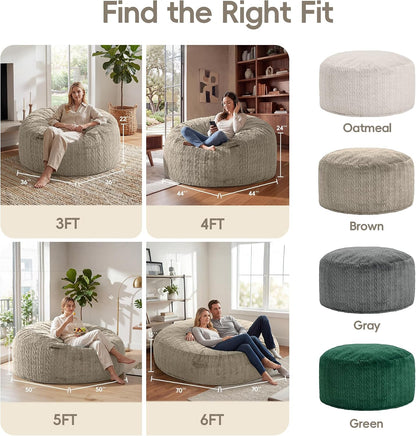 Large Bean Bag Chairs 3FT Big Adults BeanBag Chairs with Filler Memory Foam | Luxurious Braided Fabric,Washable Removable Cover,Comfy Bean Bag with Filling Lounging Gaming Bedroom Dorm Room | Brown 3FT