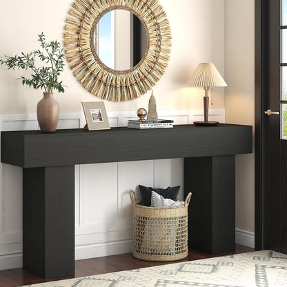 63 Inch Long Console Table for Entryway, Farmhouse Wood Rectangular Sofa Table Behind Couch Table, Narrow Entryway Table for Living Room, Entrance, Hallway, Foyer, Easy Assembly (Charcoal Black)