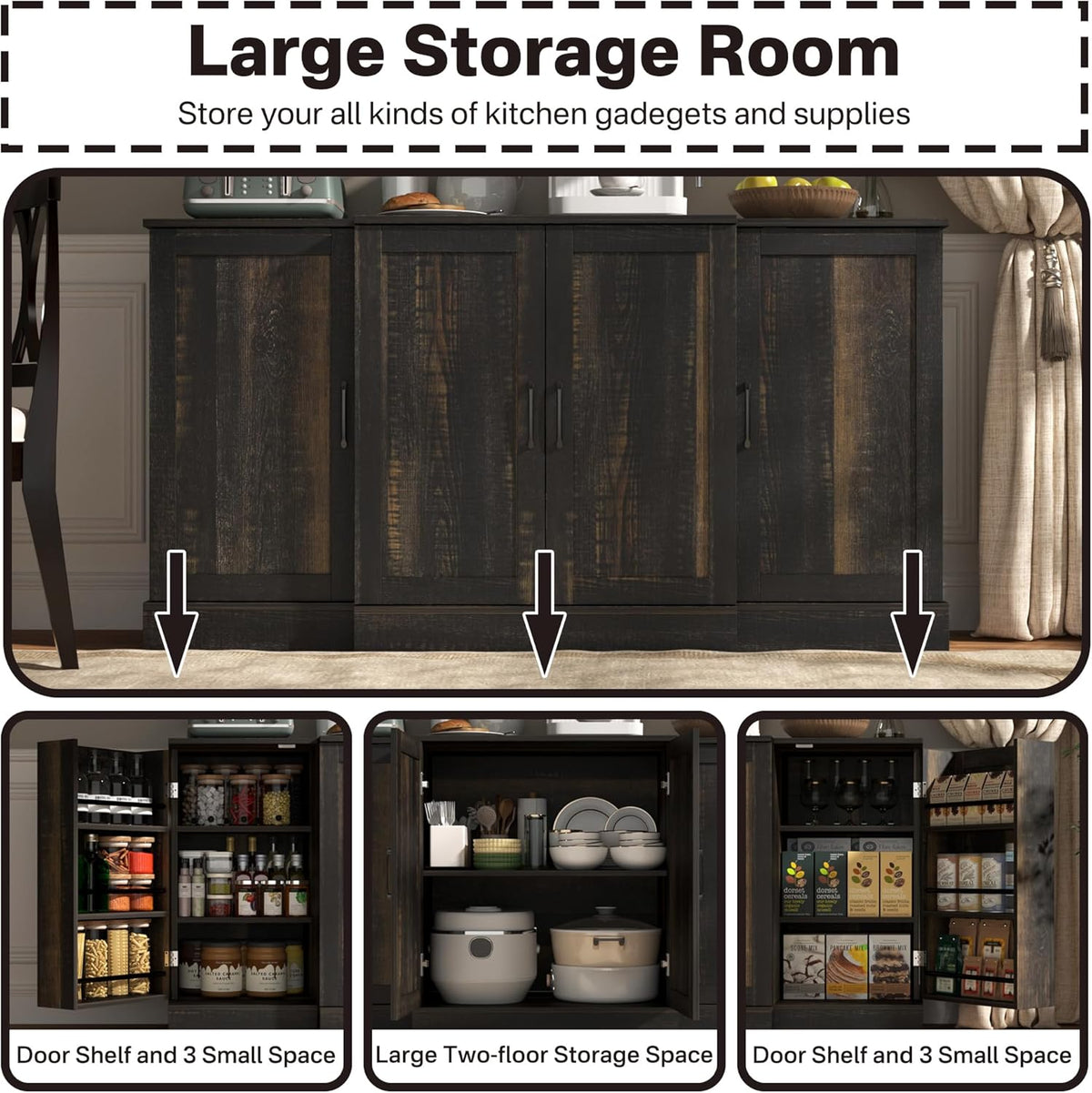 Buffet Cabinet with Storage,59" Large Farmhouse Sideboard Buffet Cabinet with Doors,Kitchen Buffet Storage Cabinet with Adjustable Shelves,Bar Station Table for Kitchen,Dining Room,Living Room