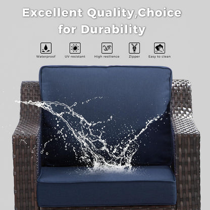Outdoor Couch, Wicker Outdoor Conversation Set | Patio Couch with Olefin Removable Cushion, All-Weather Wicker Sofa with Deep Seat for Porch, Deck and Backyard, Blue