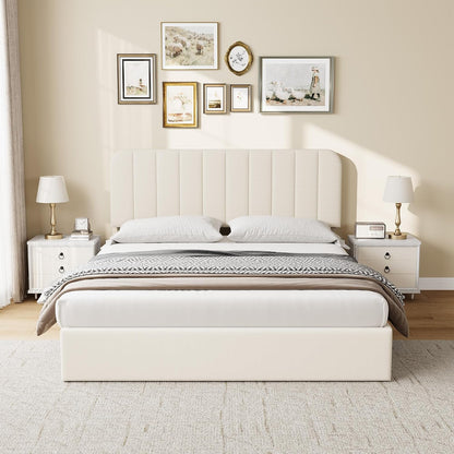 IDEALHOUSE Queen Size Velvet Upholstered Bed Frame, Beige