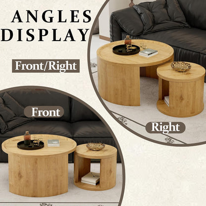 32" Anti-Slip Nesting Tables, Nesting Side Tables with Smooth Wood top, Nesting Coffee Tables with Minimalist Aesthetic for Modern Interior Home Spaces, Natural Wood