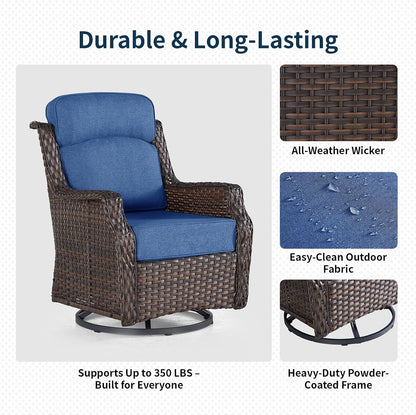 Outdoor Swivel Rocker Chair with 6" Thick Cushions | 6" ultra-thick cushions, 360° smooth swivel & rocking, ergonomic high back, rustproof frame, easy care