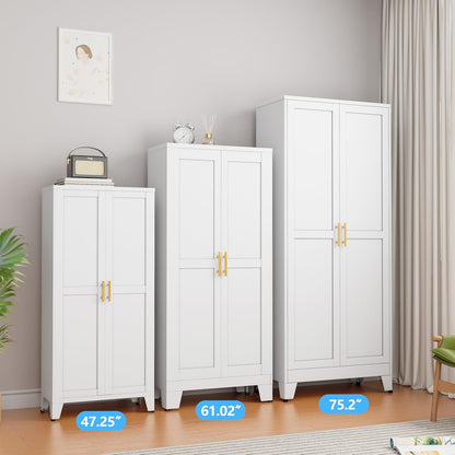 Metal Storage Cabinet with Doors and Shelves, 61" Tall Kitchen Pantry Storage Cabinet for Food, Large Freestanding Pantry Closet for Kitchen, Dining Room, Living Room (White)