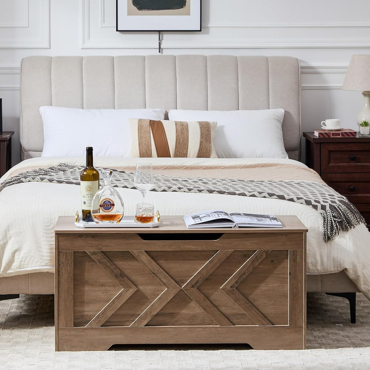 39.4” Storage Bench, Extra Large Entryway Bench with Storage,Storage Chest with 2 Safety Hinges,Blanket Storage,Shoe Storage Chest for Bedroom,Living Room,Easy Assembly. (Greige)