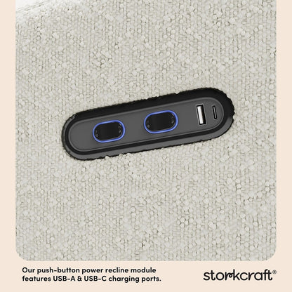 Storkcraft Santa Monica Power Recliner Swivel Glider (Ivory Boucle) – Effortless Electronic Power Recline, USB-A & USB-C Charger