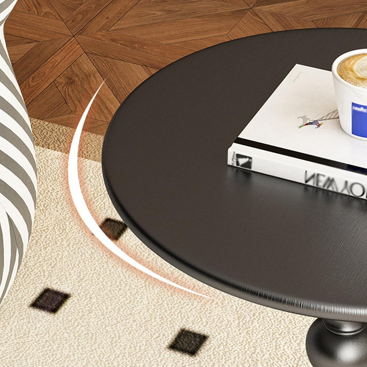Round Side Table,Carbon Steel End Table,Small Accent Table,for Small Space Living Room Patio,Black