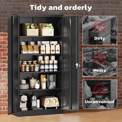 Greenvelly 72" H Metal Storage Cabinet, 36" W x 18" D Black Metal Cabinet with 2 Doors and 4 Adjustable Shelves,Locking Cabinets for Office, Home, Garage, School
