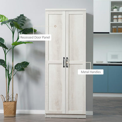 63" 2-Door Kitchen Pantry, Freestanding Storage Cabinet with 5-Tier Shelving and 2 Adjustable Shelves for Dining Room, Antique White