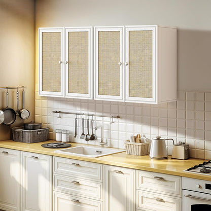 Laundry Room Cabinets with Lights, 24INCH Bathroom Cabinets Wall Mounted with Adjustable Shelves, Rattan Wall Cabinet for Bedroom, Kitchen, Bathroom (2PCS, White)