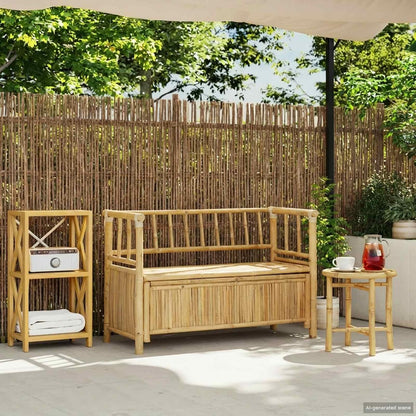 Garden Storage Bench 110 x 47 x 80 cm Bamboo Natural | Post Leg Design, Indoor Outdoor Use, Hidden Storage Under Seat, Easy Assembly Required