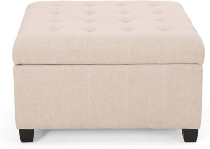 Merax 31" Modern Fabric Square Storage Ottoman, Foot Rest Waffle Stitch Pattern Multifunctional Extra Seat, Side Table, Footstool for Living Room Bedroom, Wheat