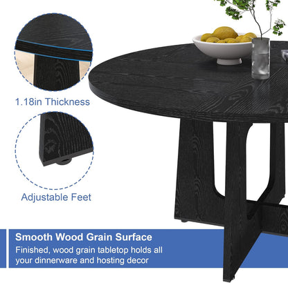 Round Farmhouse Dining Room Table for 6, 47" MDF Circle Kitchen Table with Wood Grain Finish, Wooden Kitchen and Dining Table for Dining Room, Kitchen, Living Room, Black
