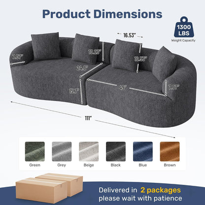 110” Modern Curved Sofa,Oversized Couch for Living Room,Cloud Couch,Modular Sectional Sofa with Deep Seat,No Assembly Required,Black