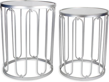 Nested Metal Side Tables - Set of 2 for Living Room & Bedroom (Silver)