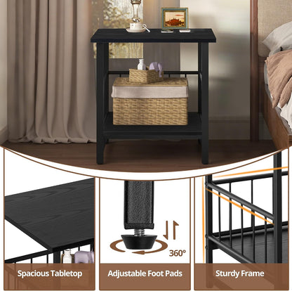 EazeHome 18" Square End Table, Modern Nightstand Side Table, Nightstand with Open Storage Shelf for Living Room, Heavy Duty Stand of Mini Beverage for Dorm, Kitchen Room, Black